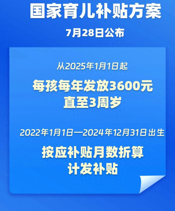 国家育儿补贴方案公布！3周岁前每娃每年3600元